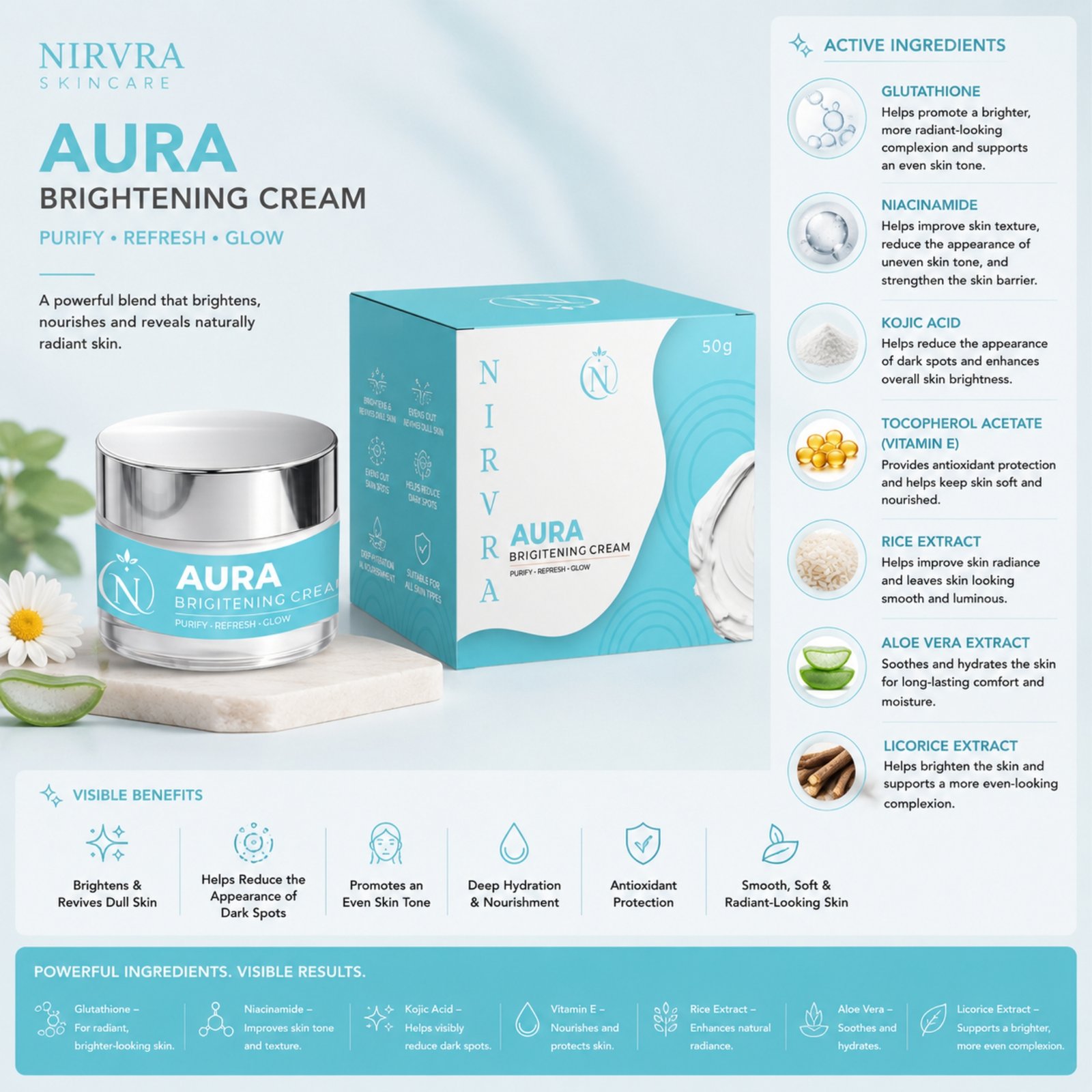 Nirvra Aura Brightening Cream – Radiance & Glow Moisturizer (50 grams) - Image 4