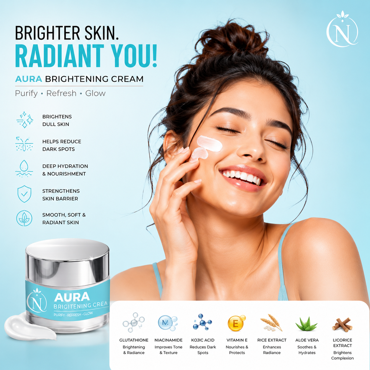 Nirvra Aura Brightening Cream – Radiance & Glow Moisturizer (50 grams) - Image 3