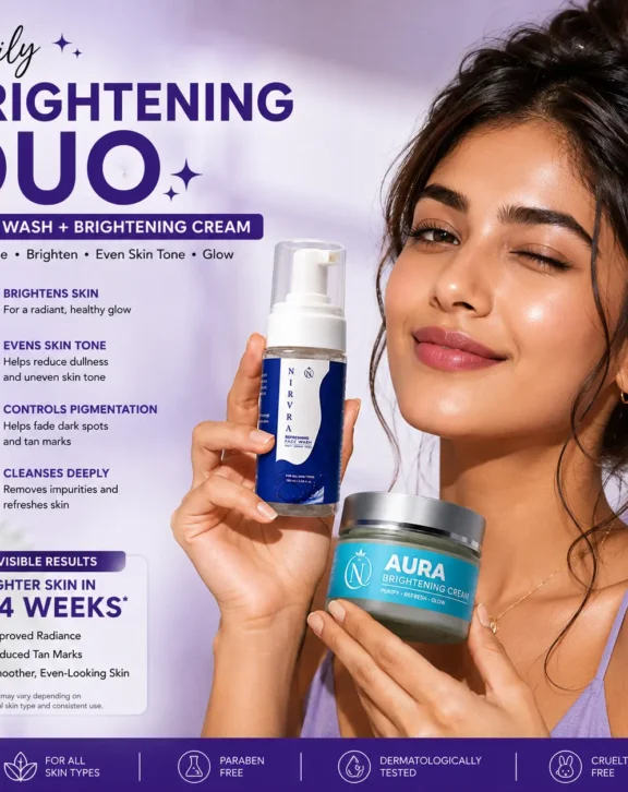 Reveal brighter, smoother, and healthier-looking skin with the Nirvra Brightening Duo Combo. Featuring a Refreshing Face Wash and Aura Brightening Cream, this powerful skincare pair helps cleanse, hydrate, improve skin tone appearance, and restore natural radiance for a glowing complexion.