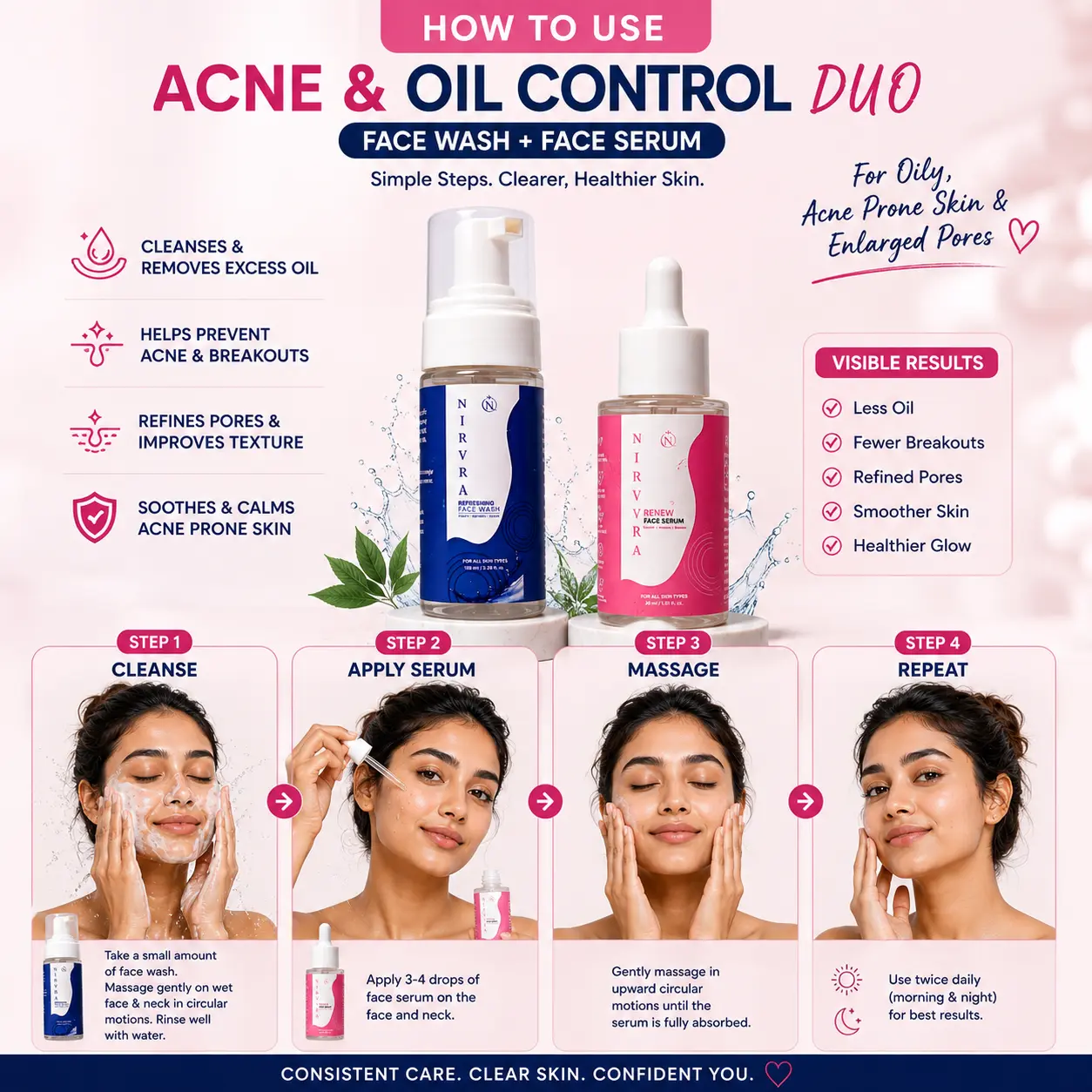 Nirvra Acne & Oil Control Duo | Brightening Face Serum + Refreshing Face Wash - Image 4