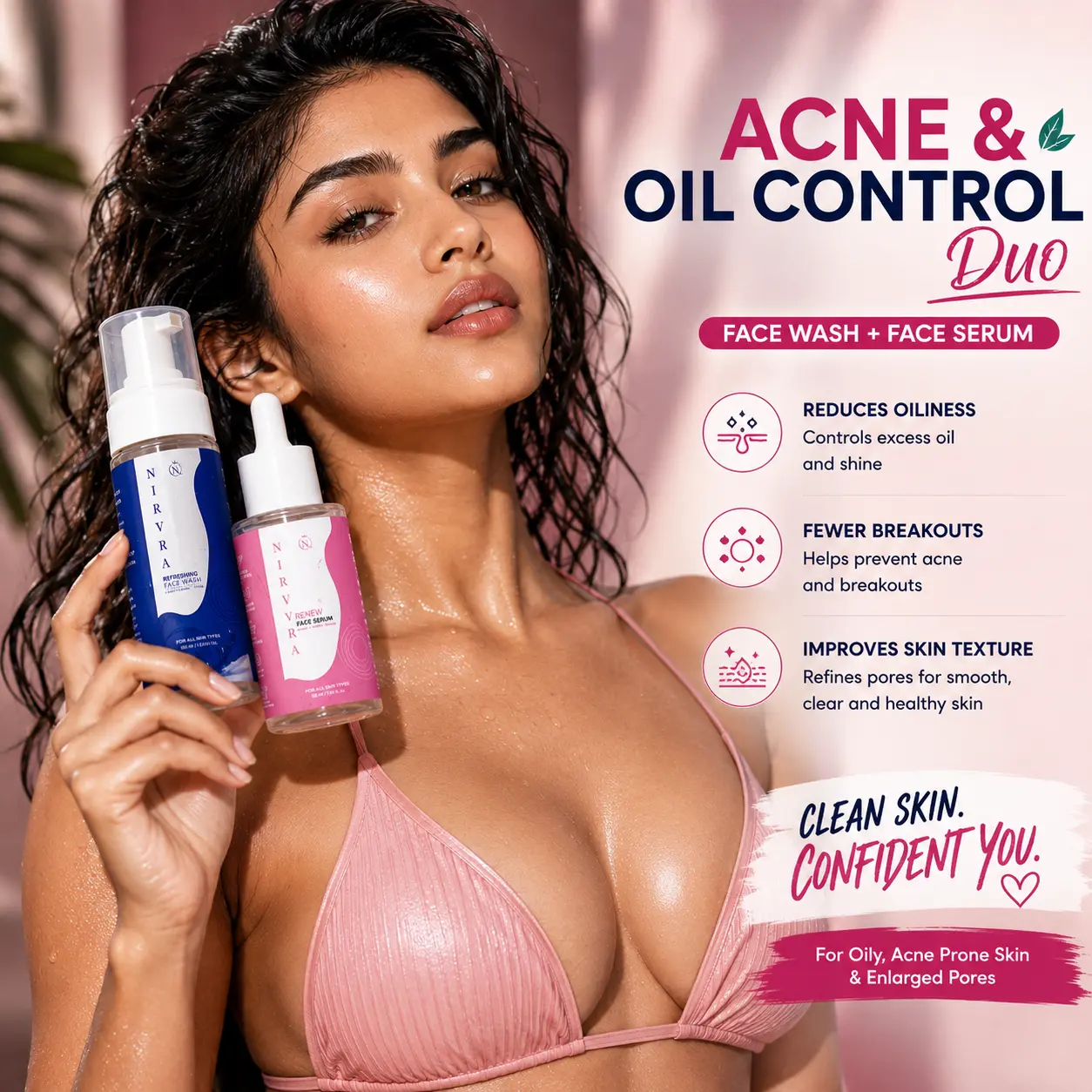 Nirvra Acne & Oil Control Duo | Brightening Face Serum + Refreshing Face Wash
